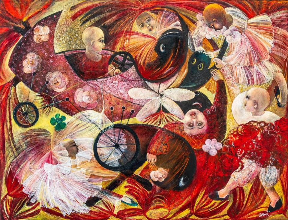 “Cuban Güijes and Children”, 2014, acrílico sobre lienzo, 46 x 60 pulgadas.