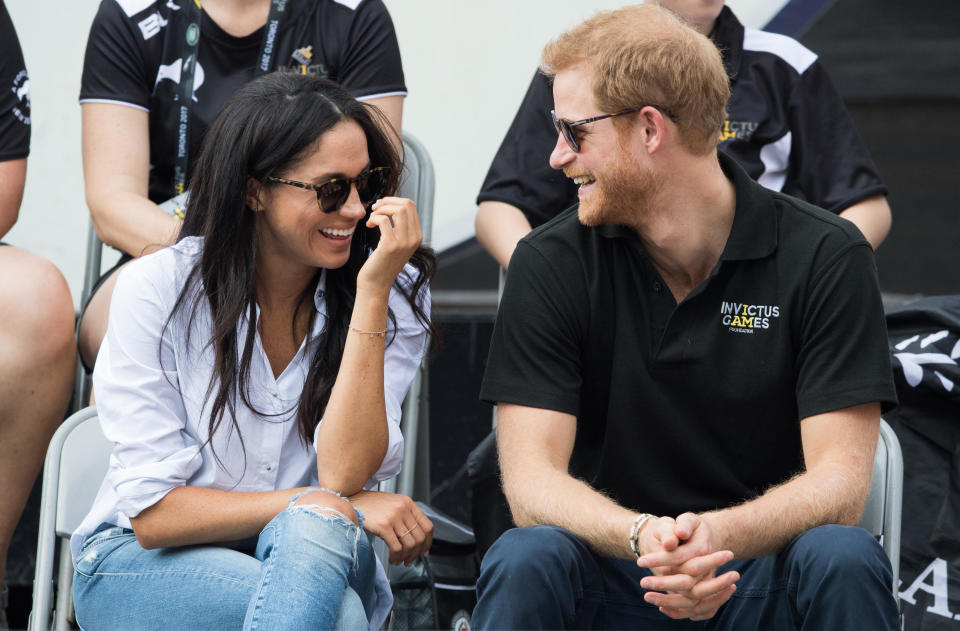 Meghan Markle and Prince Harry attend a wheelchair tennis match at the Invictus Games on Sept. 25, 2017 in Toronto, Canada. / Credit: Samir Hussein/Samir Hussein/WireImage