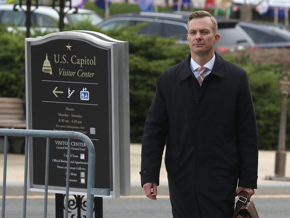 David Holmes, counselor for political affairs at the U.S. Embassy in Ukraine, walks to a closed-door deposition at the Capitol, Nov. 15, in Washington, D.C. (Photo: Mark Wilson/Getty Images)