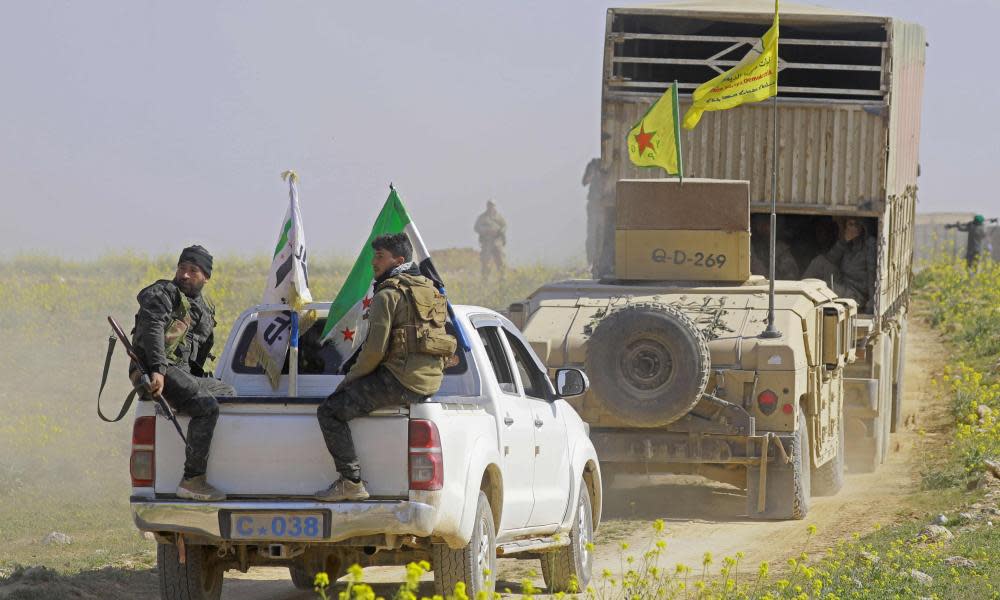 Members of the Kurdish-led Syrian Democratic Forces (SDF) near the Islamic’s State’s last holdout of Baghouz in northern Syria.