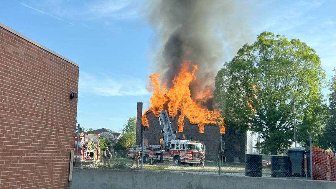 Durham firefighters are on the scene of an abandoned church fire at the intersection of East Main and Holman streets Thursday morning. 