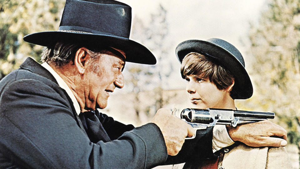 John Wayne and Kim Darby in TRUE GRIT, 1969.