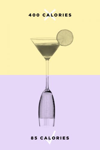 <div class="caption-credit"> Photo by: R29</div>Switch from a sweet cocktail (think Cosmos or frozen margaritas, which can easily rack up 400 or more calories) to something straight up and sleek. A martini with a lemon twist has about 150 calories, and a glass of Prosecco has only 85 calories per flute. <br>