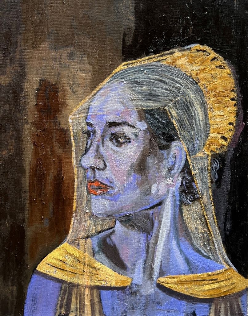Retrato de Dan Llywelyn Hall para la Sociedad de Anticuarios de Londres: Pintura de la duquesa de Sussex imaginada como la Reina Blanca (Elizabeth Woodville)