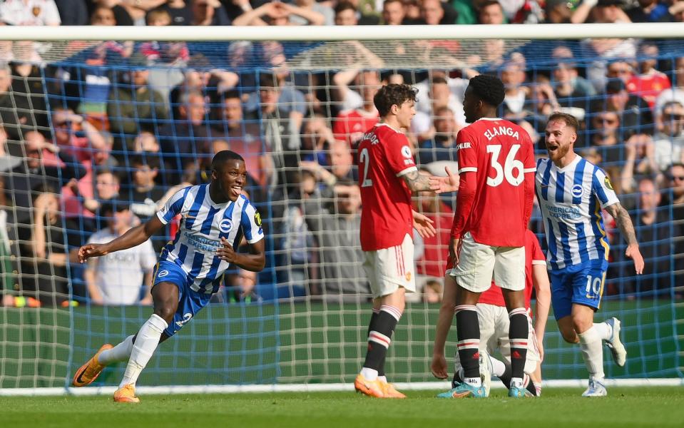 Brighton's Moises Caicedo celebrates after scoring his team's first goal - Mike Hewitt/Getty Images