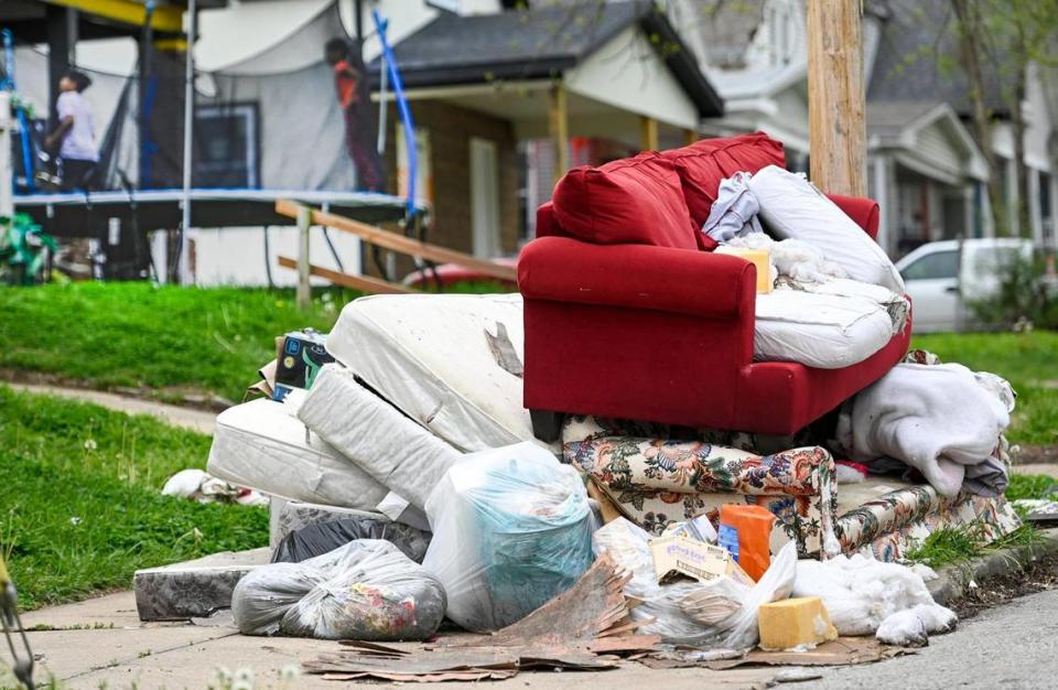 Couches, mattresses and an assortment of trash were dumped in the 3200 block of East Sixth Street in a northeast Kansas City neighborhood.