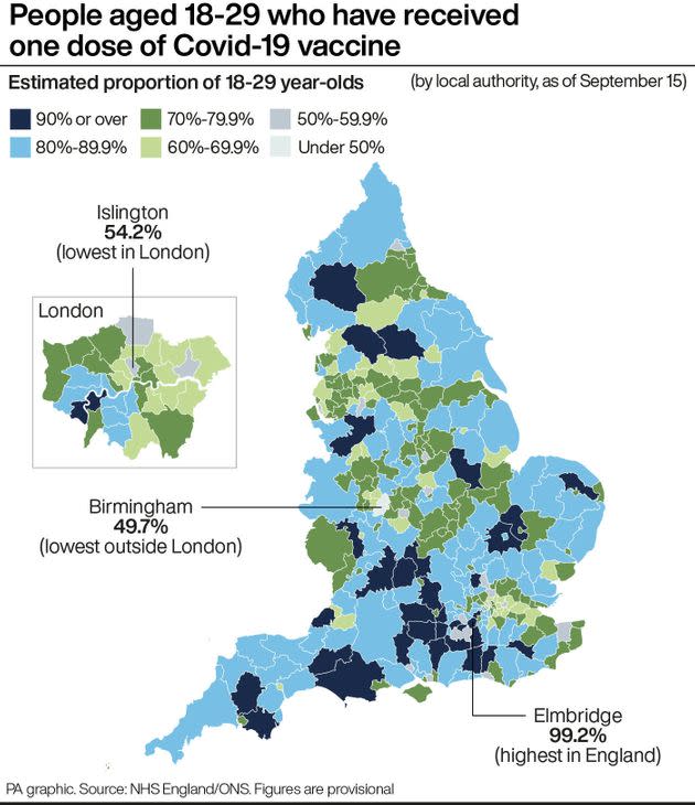 People aged 18-29 who have received one dose of Covid-19 vaccine (Photo: PA GraphicsPress Association Images)