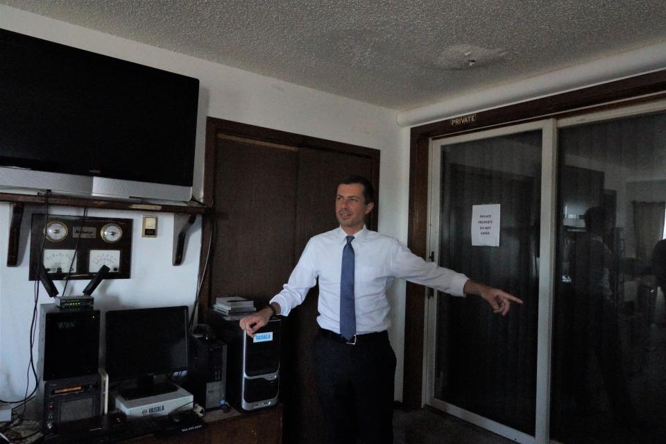 U.S. Transportation Secretary Pete Buttigieg tours the Chamberlain Airport Terminal in Chamberlain, SD, on Monday Sept. 11, 2023.