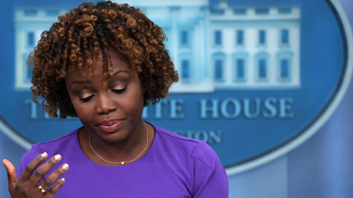 White House Press Secretary Karine Jean-Pierre speaks during the daily news briefing in the James S. Brady Press Briefing Room at the White House on October 17, 2022 in Washington, DC. (Alex Wong/Getty Images)