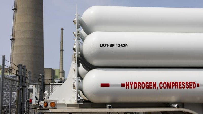Hydrogen tanks in a storage area at the Constellation Nine Mile Point Nuclear Station in Scriba, New York, US, on Tuesday, May 9, 2023. 