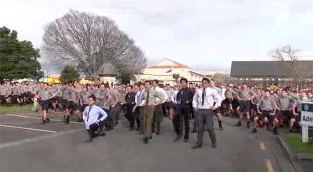 Raw emotion and power emanated across Palmerston North Boys' High School as it erupted into a haka to honour one of their beloved teachers. Photo: YouTube