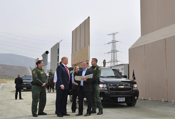 President Donald Trump inspects border wall prototypes in California in 2018. (Getty)