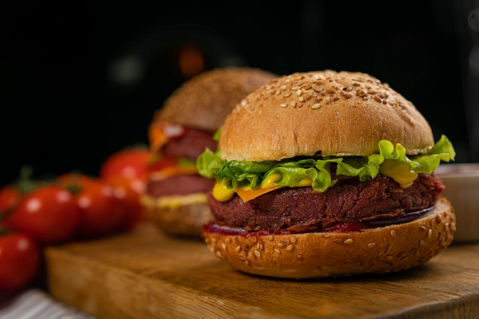 Fresh burger with vegan meat and vegetables