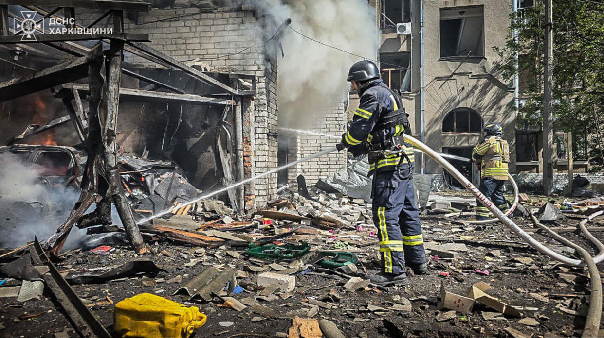 The aftermath of Russian attack on Kharkiv on 30 April. Photo: SES 