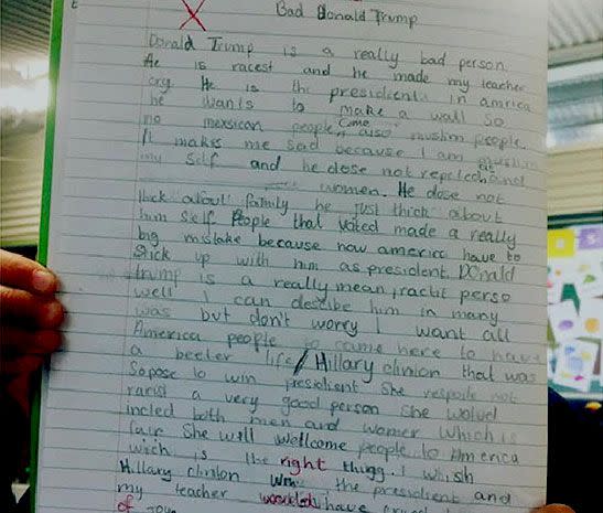 The essay titled 'Bad Donald Trump' by a nine-year-old girl from Melbourne. Image: Jessica Biggs