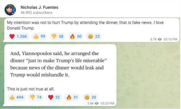 A Telegram post by Holocaust denier Nick Fuentes