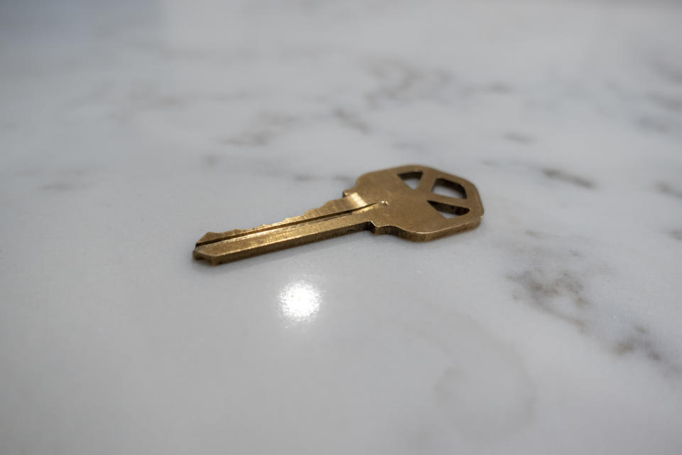 A key on top of a counter