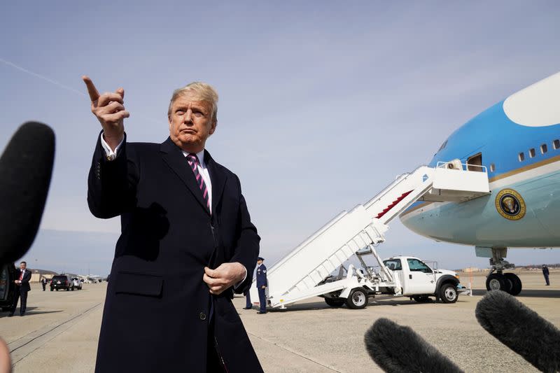 U.S. President Trump departs Washington for travel to California from Joint Base Andrews, Maryland