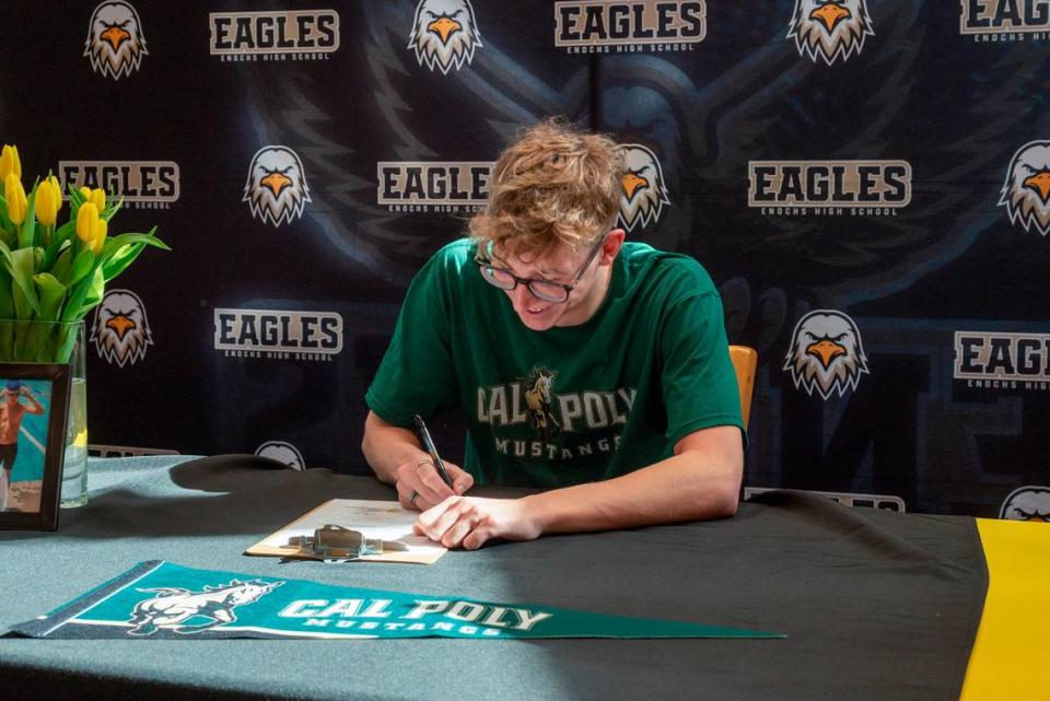 Enochs High swimmer Iain McCarthy signed with Cal Poly San Luis Obispo after setting many records at the club and high school levels.