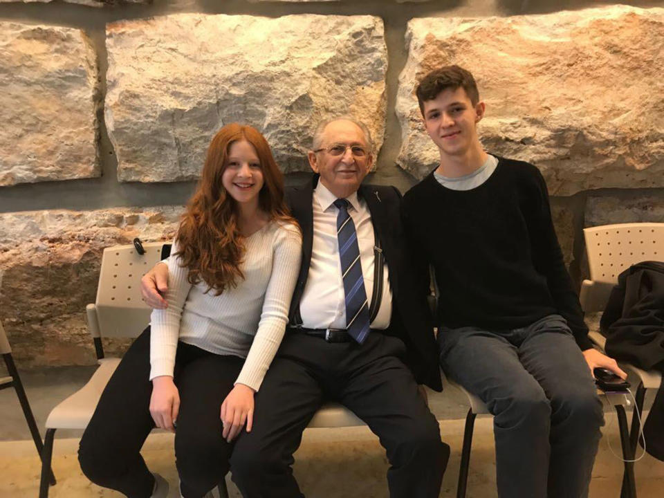 Image: Abba Naor and his great grandchildren in Israel.