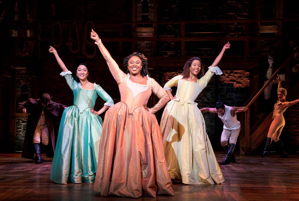 Stephanie Jae Park, Ta_Rea Campbell, Paige Smallwood as the Schuyler Sisters in the ‘Hamilton’ National Tour.