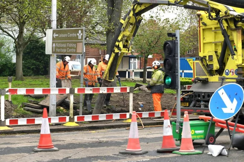 Bargate junction with Dudley Street and Deansgate ongoing works in Grimsby