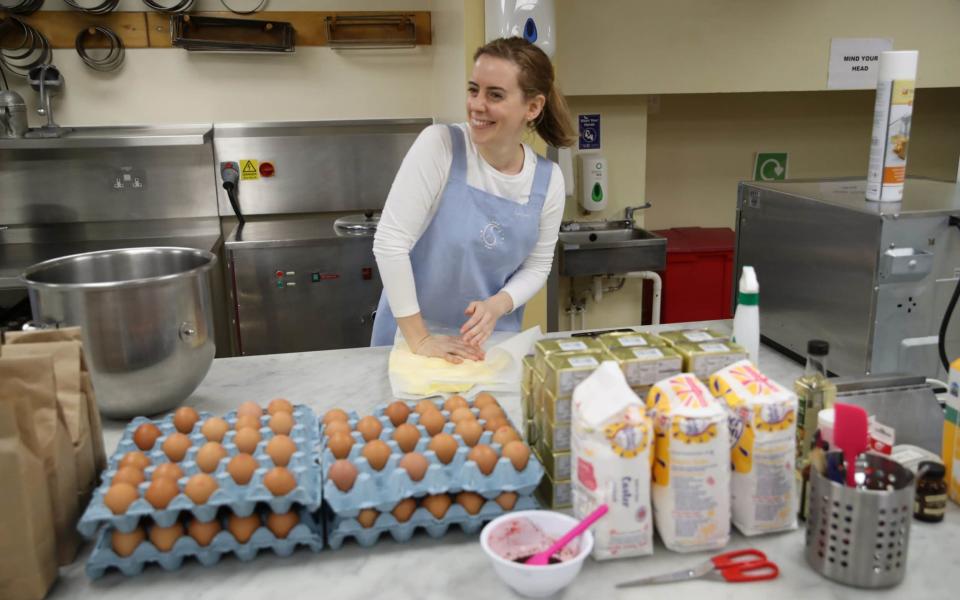 Sophie Cabot preparing and baking parts of Princess Eugenie's red velvet and chocolate wedding cake  - PA