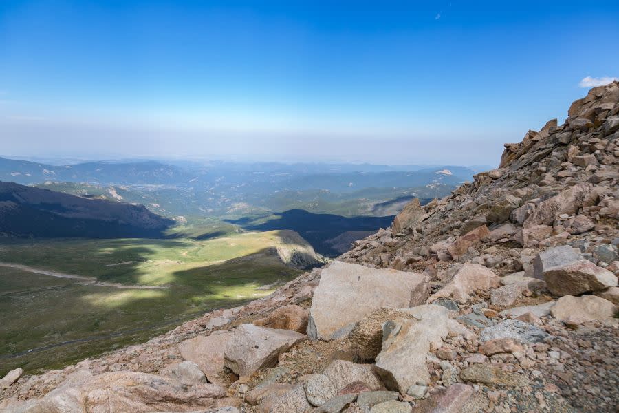 Mount Blue Sky Scenic Byway can be seen from the summit of Mount Evans in the Rocky Mountains of Colorado. (Photo by: Ron Buskirk/UCG/Universal Images Group via Getty Images)