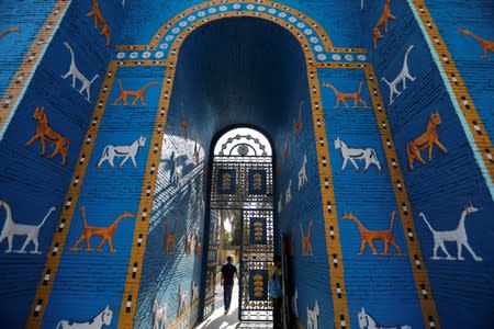 A view of a replica of Ishtar gate at the ancient city of Babylon near Hilla