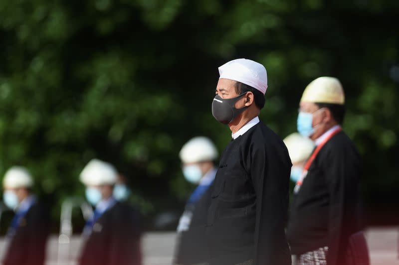 Myanmar's President Win Myint attends during the Martyrs' Day ceremony in Yangon