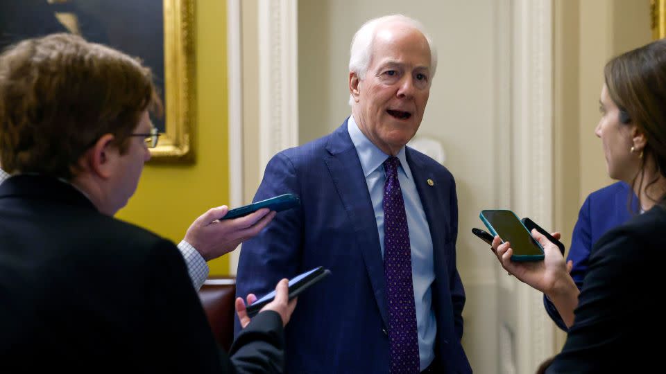 Senator John Cornyn arrives for lunch with Senate Republicans at the U.S. Capitol on February 7, 2024 in Washington, DC.  -Anna Moneymaker/Getty Images
