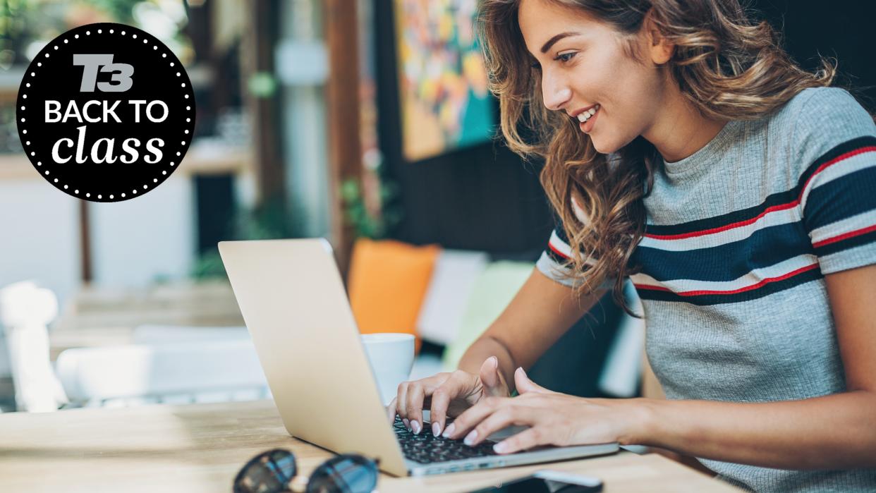  Woman using her laptop at a desk 