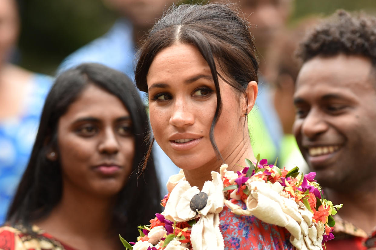 Meghan had to cut short a visit to Suva Municipal Market on the royal tour (Getty)