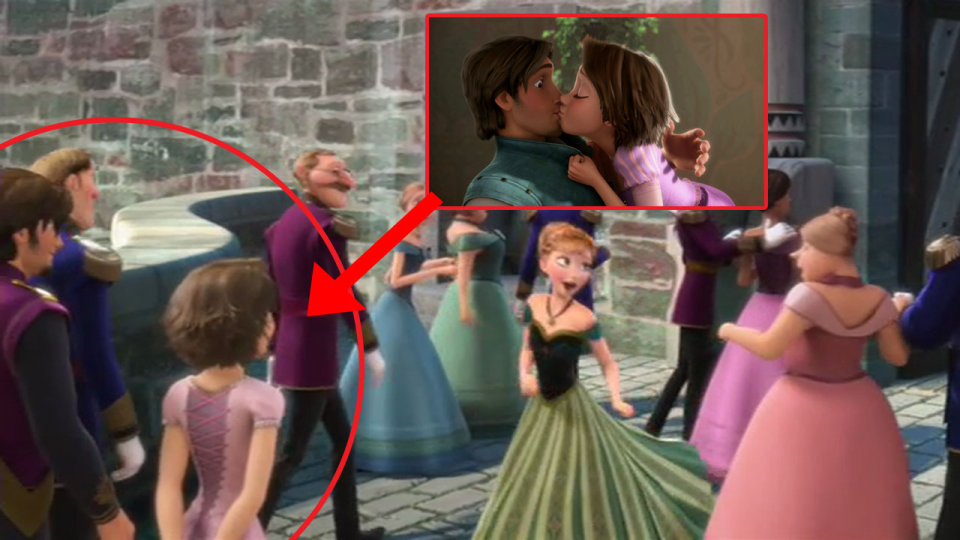 Tangled in Frozen: On the day of Elsa’s coronation you can spot Rapunzel and Eugene, the heroes of Disney’s ‘Tangled’, in the crowd.