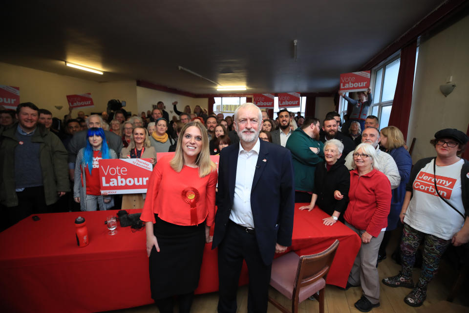 Labour Party leader Jeremy Corbyn and Laura Smith MP, British Labour Party politician for Crewe and Nantwich at the Crosville Social Club in Crewe.