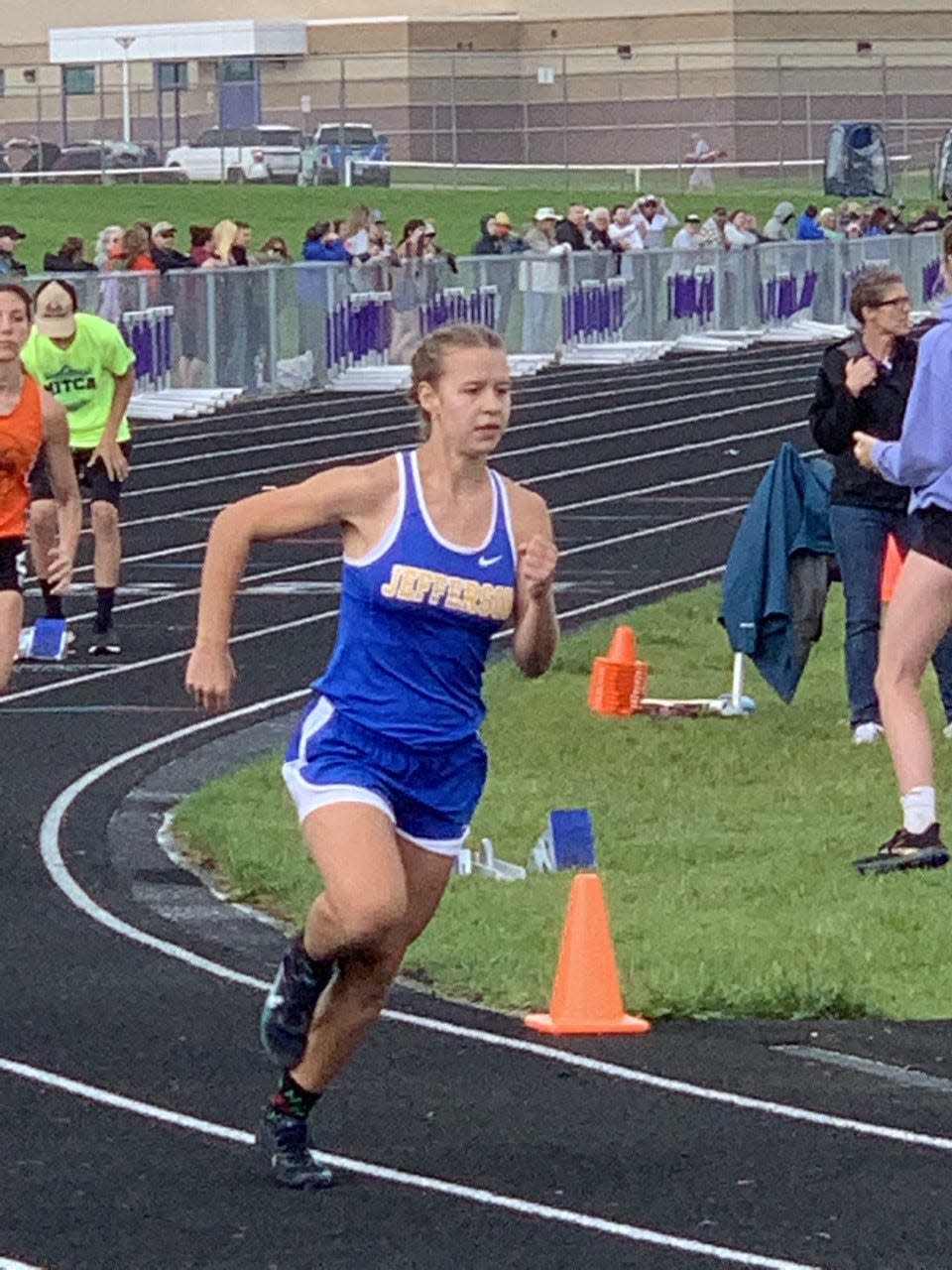 Alysssa Masserant turns the corner for Jefferson at the MITCA State Team Finals Friday.