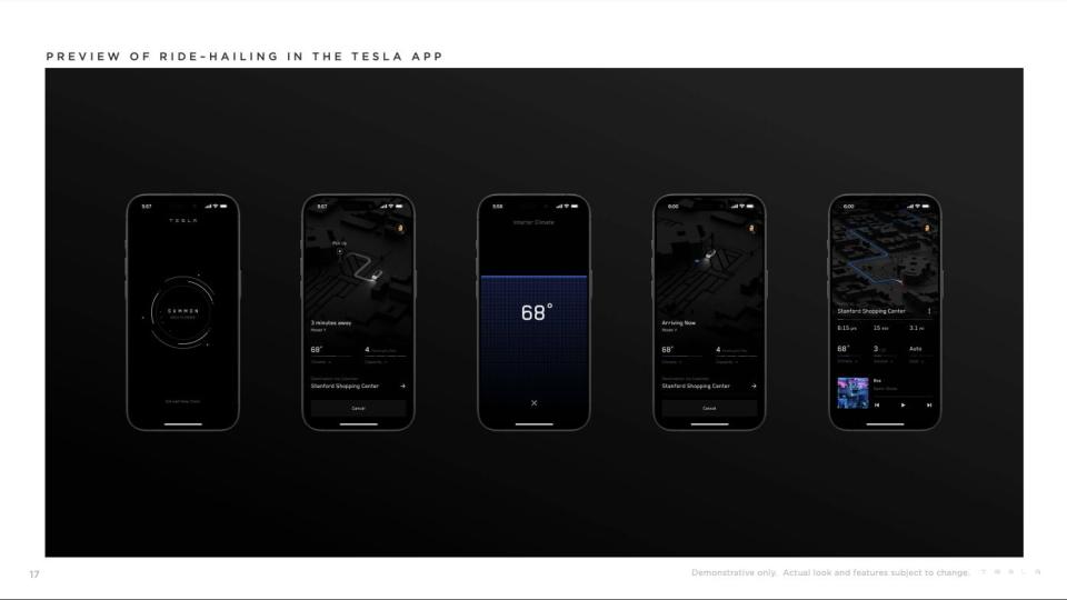 Preview of ride-hailing interface in the Tesla app