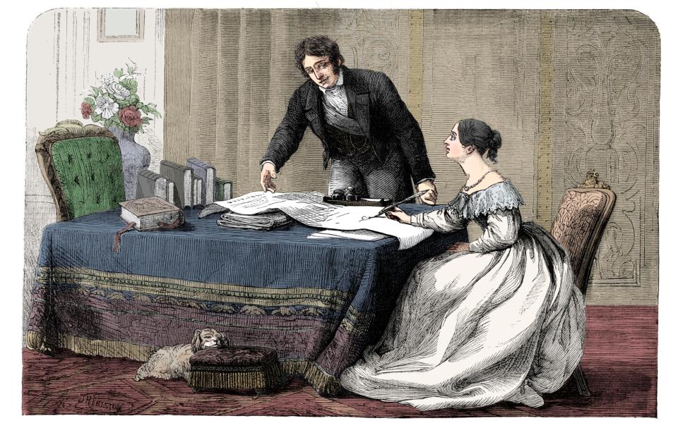 Lord Melbourne instructing a young Queen Victoria, c1837