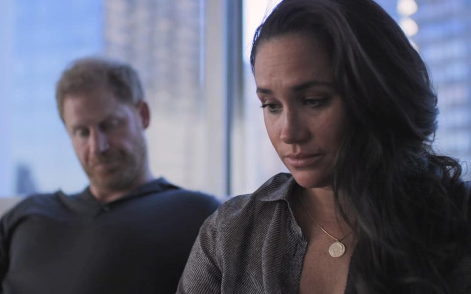 Harry and Meghan filmed taking part in a joint meditation session for their Netflix docuseries