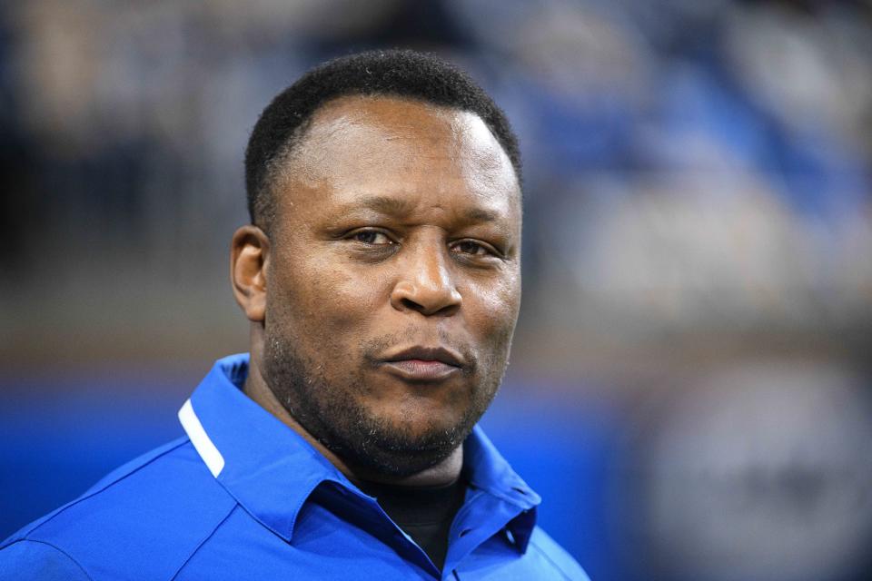 Detroit Lions former player Barry Sanders before the game against the Chicago Bears at Ford Field. Mandatory Credit: Tim Fuller-USA TODAY Sports