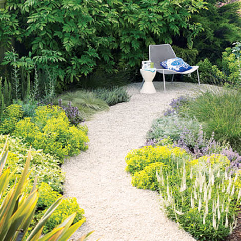 Flowers and silvery foliage add contrast.