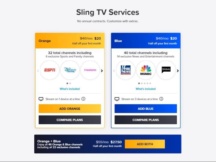 Offers for Sling TV services as of 1/8/2024.