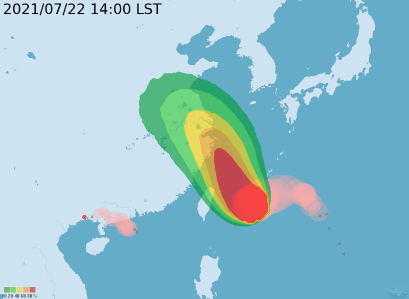 烟花颱風移動速度緩慢，氣象局表示，今日幾乎滯留在原地沒有移動。（翻攝自氣象局）