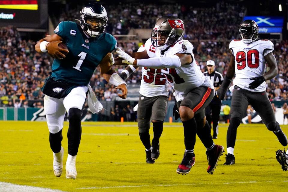 Can Jalen Hurts and the Philadelphia Eagles beat the Tampa Bay Buccaneers in their NFL playoff game on Sunday?