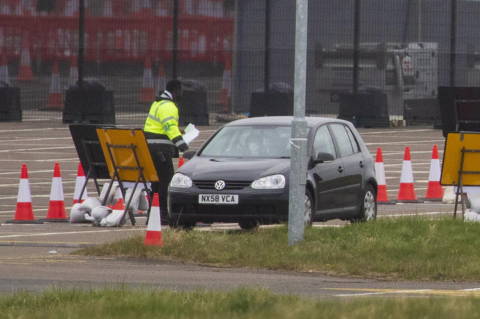Drive-thru testing site for Covid-19 on a runway at Edinburgh Airport. April 16 2020. (SWNS)