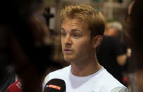 Mercedes' Nico Rosberg of Germany gives an interview ahead of the Singapore F1 Grand Prix Night Race in Singapore, September 15, 2016. REUTERS/Jeremy Lee