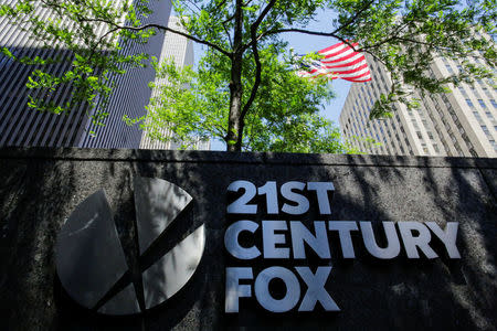 FILE PHOTO: The 21st Century Fox logo is displayed outside the News Corporation building in the Manhattan borough of New York City, New York, U.S., June 15, 2018. REUTERS/Eduardo Munoz/File Photo