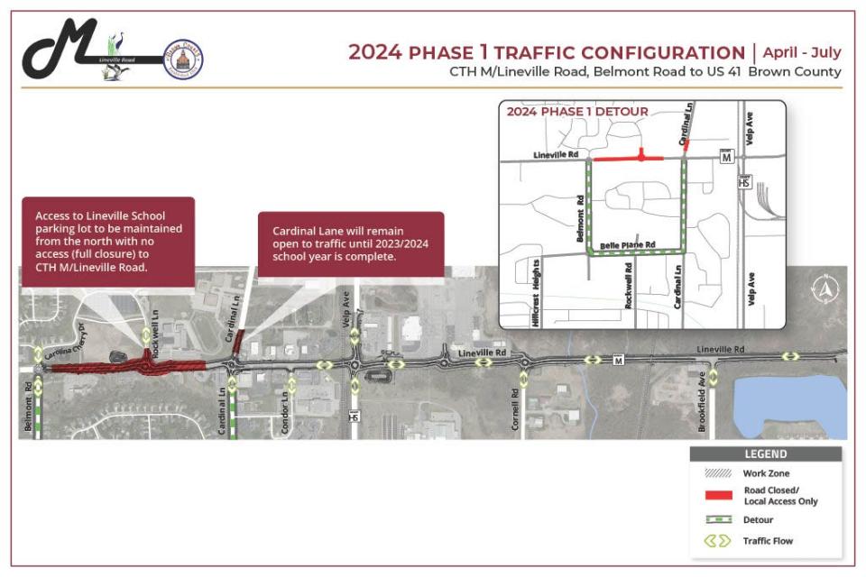 Phase 1 in 2024 will extend from April to July. Traffic will be restricted from Belmont Road to a portion of Cardinal Lane to allow for access to Lineville Intermediate School parking lot, which will remain open until the end of the school year.