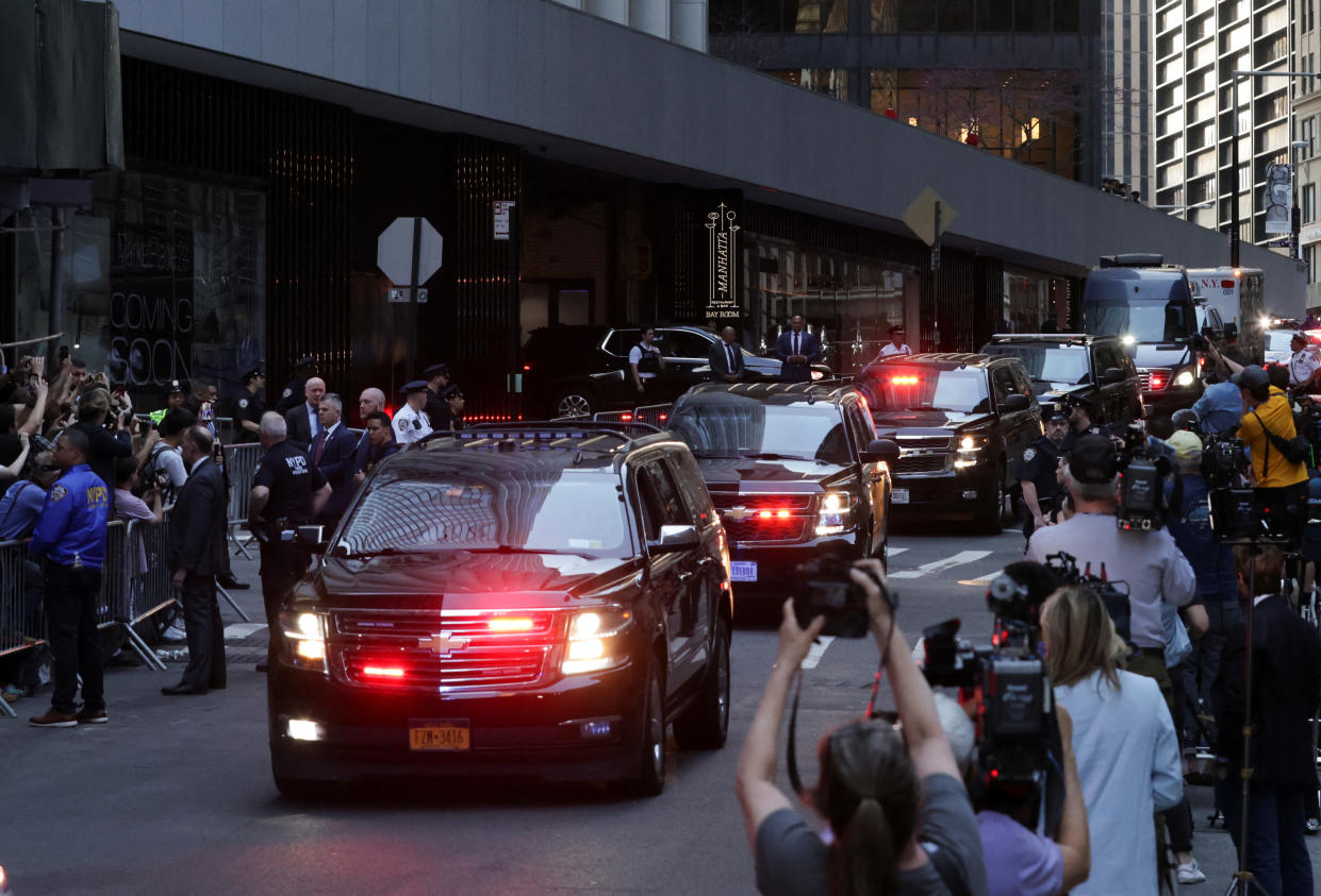 Donald Trump's motorcade departs.
