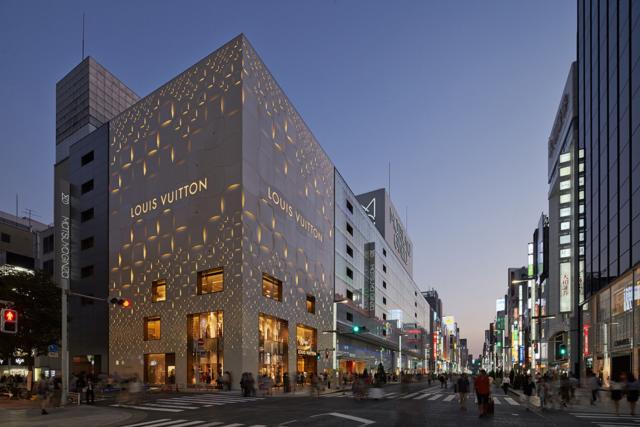 Traditional sailing ships inform the curving façade of Louis Vuitton's  flagship Osaka store